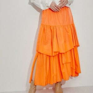 NWOT - ADAM ET ROPÉ Asymmetrical Tiered Maxi Skirt in Orange Size Small